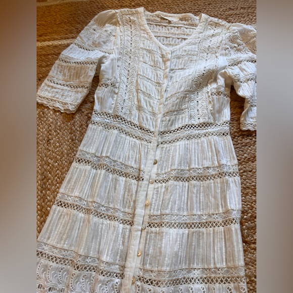 LOVESHACKFANCY MAXI DRESS IVORY EYELET BUTTON DOWN LARGE L EXCELLENT CONDITION - Picture 4 of 4